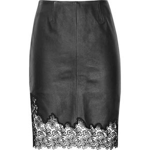 Reiss black leather pencil skirt with lace detail